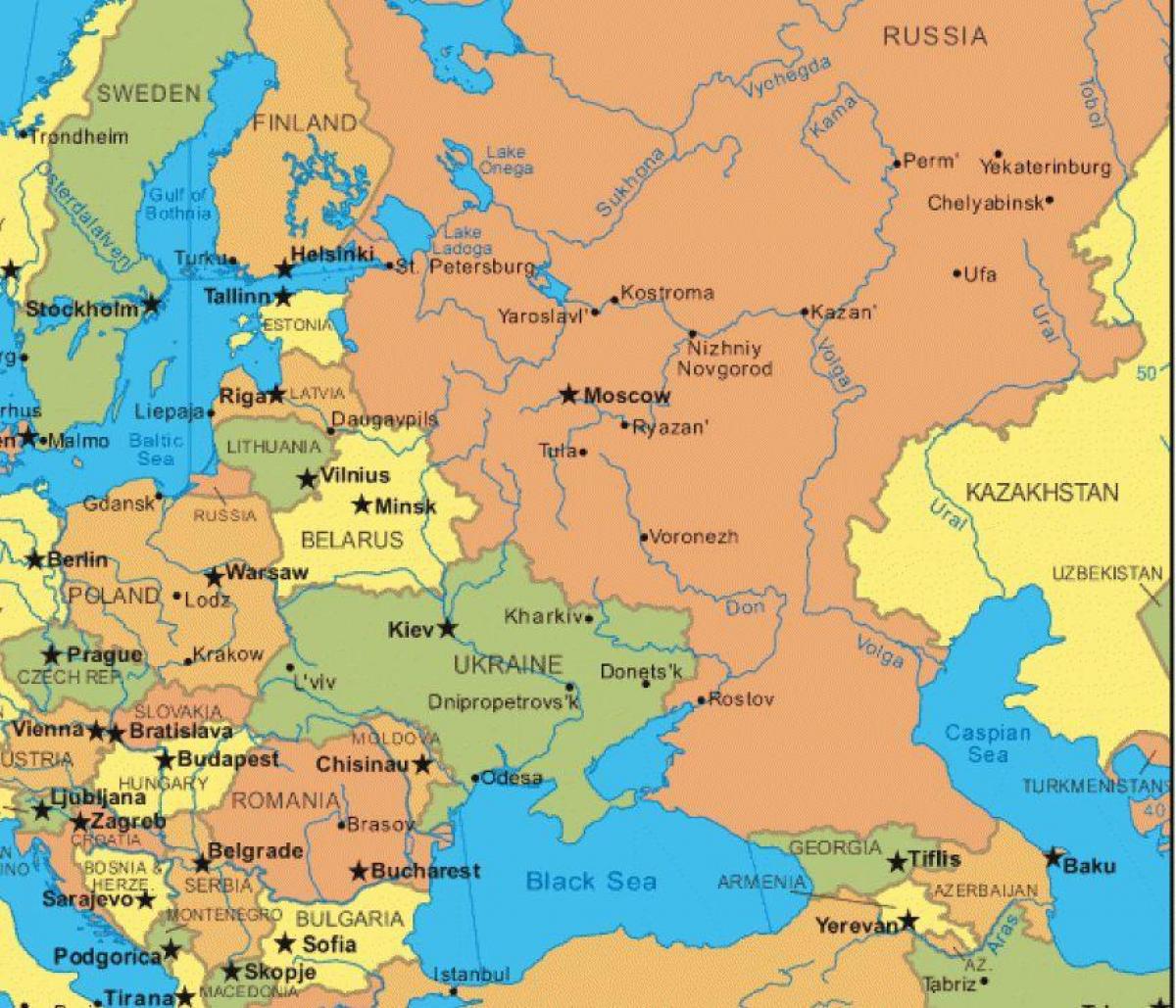 东欧和俄罗斯的地图